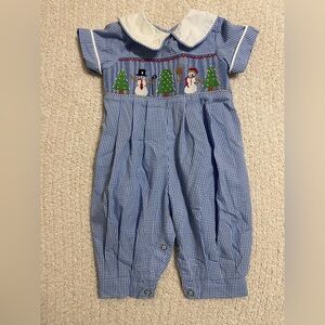 Mom & Me Smocked Winter Holiday Baby Romper- 3 Month